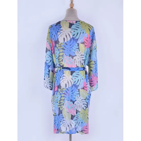 Half-Sleeve Floral Chiffon Cardigan Sash Cover-Up Swimwear