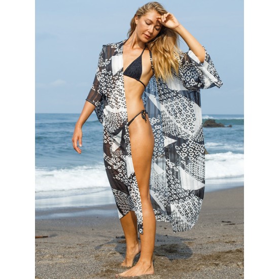 Loose Floral Half Sleeve Cardigan Thin Cover-Up Swimwear