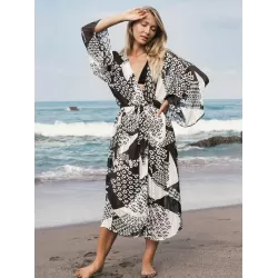 Loose Floral Half Sleeve Cardigan Thin Cover-Up Swimwear