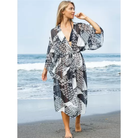 Loose Floral Half Sleeve Cardigan Thin Cover-Up Swimwear