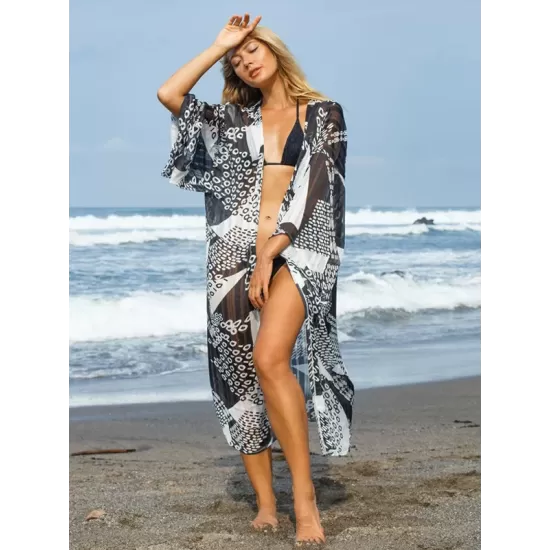 Loose Floral Half Sleeve Cardigan Thin Cover-Up Swimwear