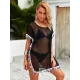 Round-Neck See-Through Mesh Split-Joint Tasseled Cover-Up Swimwear