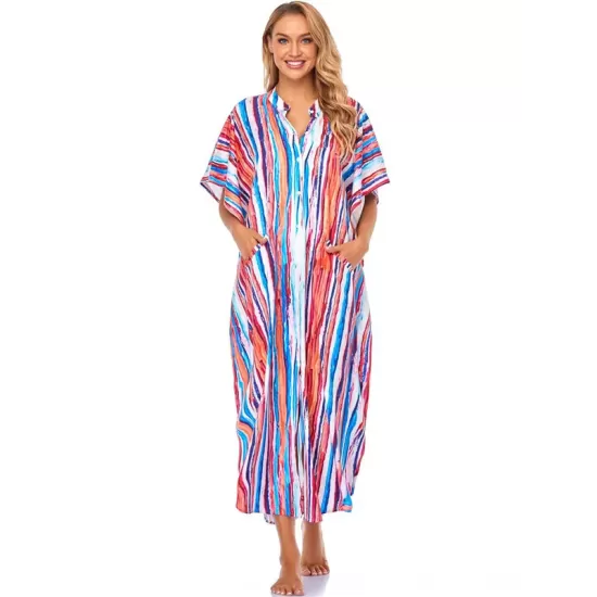 Striped Loose Pocket Cardigan Vacation Beach Cover-Up Swimwear