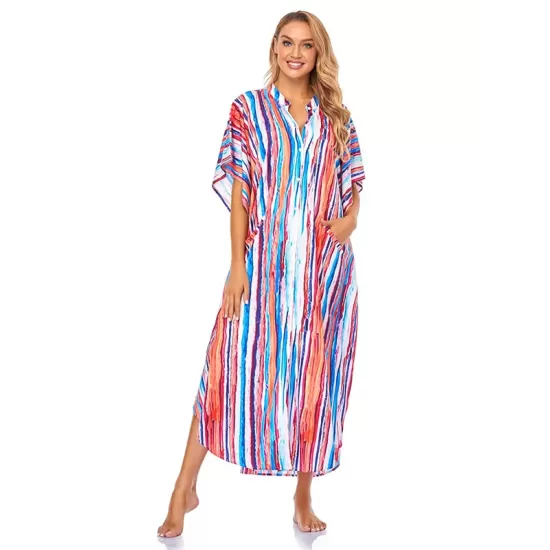 Striped Loose Pocket Cardigan Vacation Beach Cover-Up Swimwear