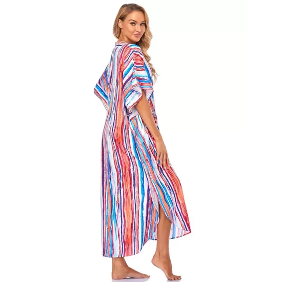 Striped Loose Pocket Cardigan Vacation Beach Cover-Up Swimwear