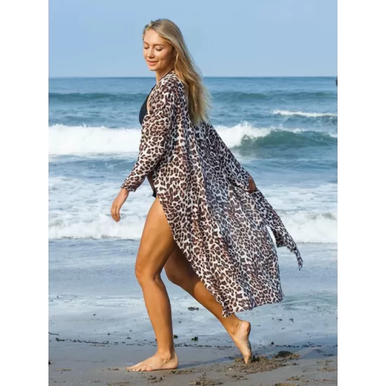 Leopard Split-Side Cardigan Vacation Beach Cover-Up Swimwear