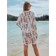 Cartoon Girl Print Long Sleeve Shirt-Style Beach Cover-Up Swimwear