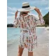 Cartoon Girl Print Long Sleeve Shirt-Style Beach Cover-Up Swimwear