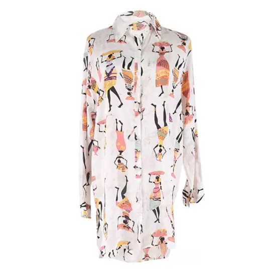 Cartoon Girl Print Long Sleeve Shirt-Style Beach Cover-Up Swimwear