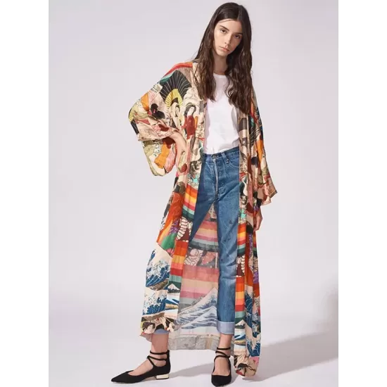 Quick-Drying Kimono Printing Loose Cardigan Cover-Up Swimwear