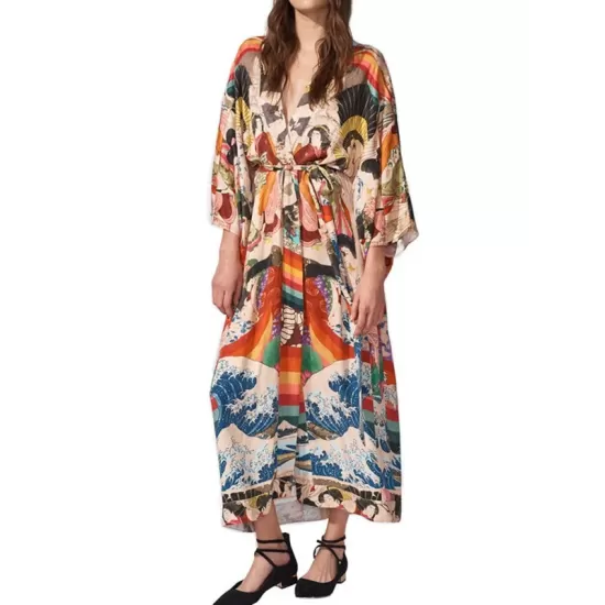 Quick-Drying Kimono Printing Loose Cardigan Cover-Up Swimwear