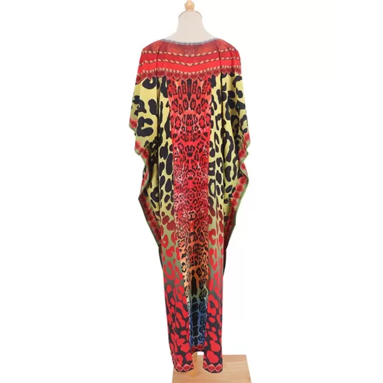 Colorful Leopard Print Loose Split-Side Beach Cover-Up Swimwear