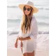 Simple Solid Color Button Long Sleeve Shirt-Style Cover-Up Swimwear