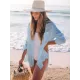 Simple Solid Color Button Long Sleeve Shirt-Style Cover-Up Swimwear