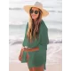 Simple Solid Color Button Long Sleeve Shirt-Style Cover-Up Swimwear