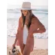 Simple Solid Color Button Long Sleeve Shirt-Style Cover-Up Swimwear