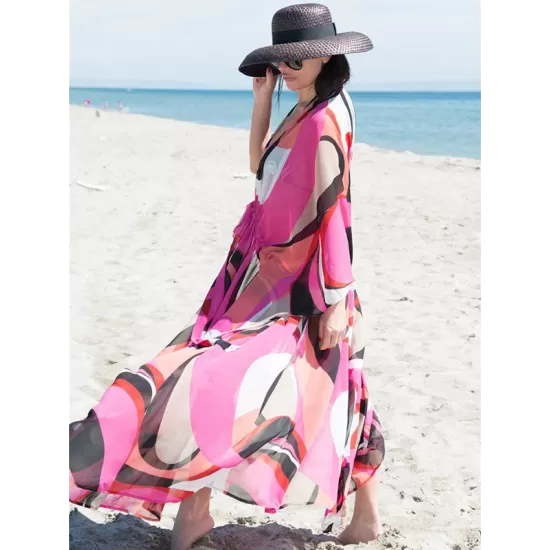 Chiffon Printed Loose Thin Cardigan Vacation Cover-Up Swimwear