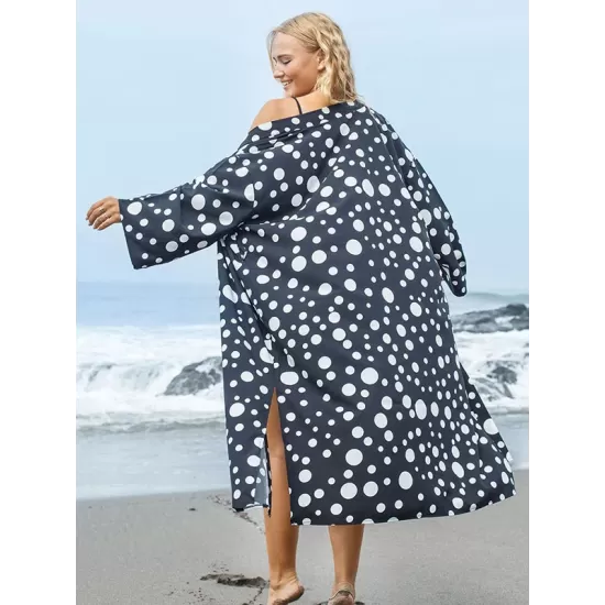 Polka-Dot Print Loose Cardigan Beach Cover-Up Swimwear