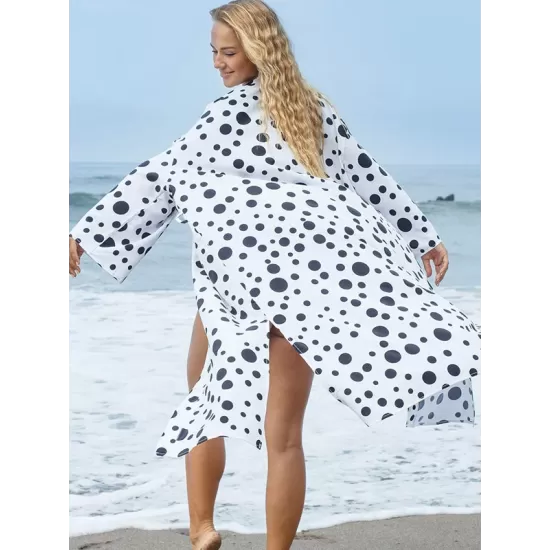 Polka-Dot Print Loose Cardigan Beach Cover-Up Swimwear