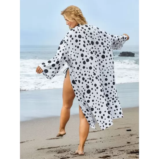 Polka-Dot Print Loose Cardigan Beach Cover-Up Swimwear