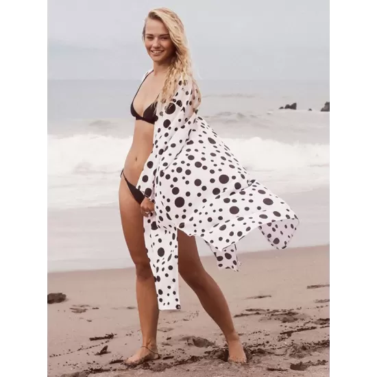 Polka-Dot Print Loose Cardigan Beach Cover-Up Swimwear