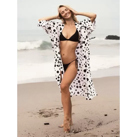 Polka-Dot Print Loose Cardigan Beach Cover-Up Swimwear