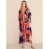 Short Sleeve Floral V-Neck Long Gown Cover-Up Swimwear