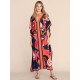 Short Sleeve Floral V-Neck Long Gown Cover-Up Swimwear