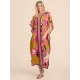 Short Sleeve Floral V-Neck Long Gown Cover-Up Swimwear