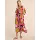 Short Sleeve Floral V-Neck Long Gown Cover-Up Swimwear