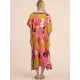 Short Sleeve Floral V-Neck Long Gown Cover-Up Swimwear