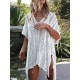 Loose Hollow Vacation Half Sleeve V Neck Beach Cover-Ups