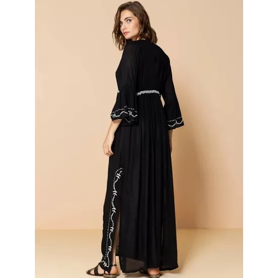 Embroidered And Lace-Up Long Sleeves Cover-Ups Tops