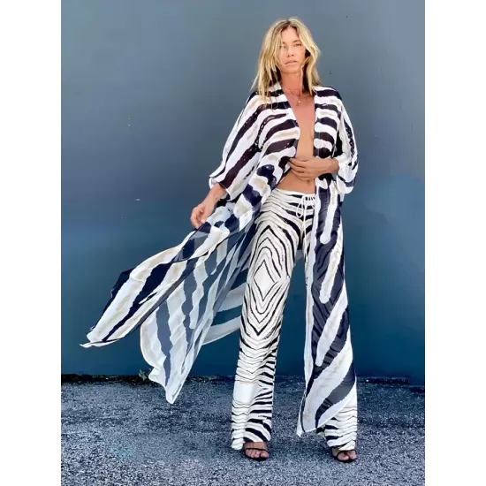 Sexy Zebra Pattern  Half Sleeve Wide Belt Cover-Ups Tops