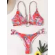 Three-Piece Floral Print Bandage Tie Side Bikini Swimwear