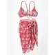 Three-Piece Floral Print Bandage Tie Side Bikini Swimwear