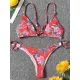 Three-Piece Floral Print Bandage Tie Side Bikini Swimwear