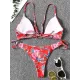 Three-Piece Floral Print Bandage Tie Side Bikini Swimwear