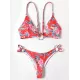 Three-Piece Floral Print Bandage Tie Side Bikini Swimwear