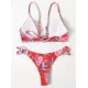 Three-Piece Floral Print Bandage Tie Side Bikini Swimwear