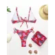 Three-Piece Floral Print Bandage Tie Side Bikini Swimwear