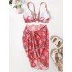 Three-Piece Floral Print Bandage Tie Side Bikini Swimwear