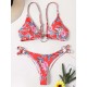 Three-Piece Floral Print Bandage Tie Side Bikini Swimwear