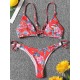 Three-Piece Floral Print Bandage Tie Side Bikini Swimwear