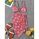 Three-Piece Floral Print Bandage Tie Side Bikini Swimwear