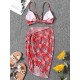 Three-Piece Floral Print Bandage Tie Side Bikini Swimwear