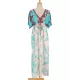 Short Sleeve Floral V-Neck Drawstring Midi Dress Cover-Up Swimwear