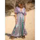 Short Sleeve Floral V-Neck Drawstring Midi Dress Cover-Up Swimwear