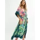 Half Sleeve V-Neck Loose Floral Split-Side Cover-Up Swimwear