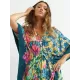 Half Sleeve V-Neck Loose Floral Split-Side Cover-Up Swimwear